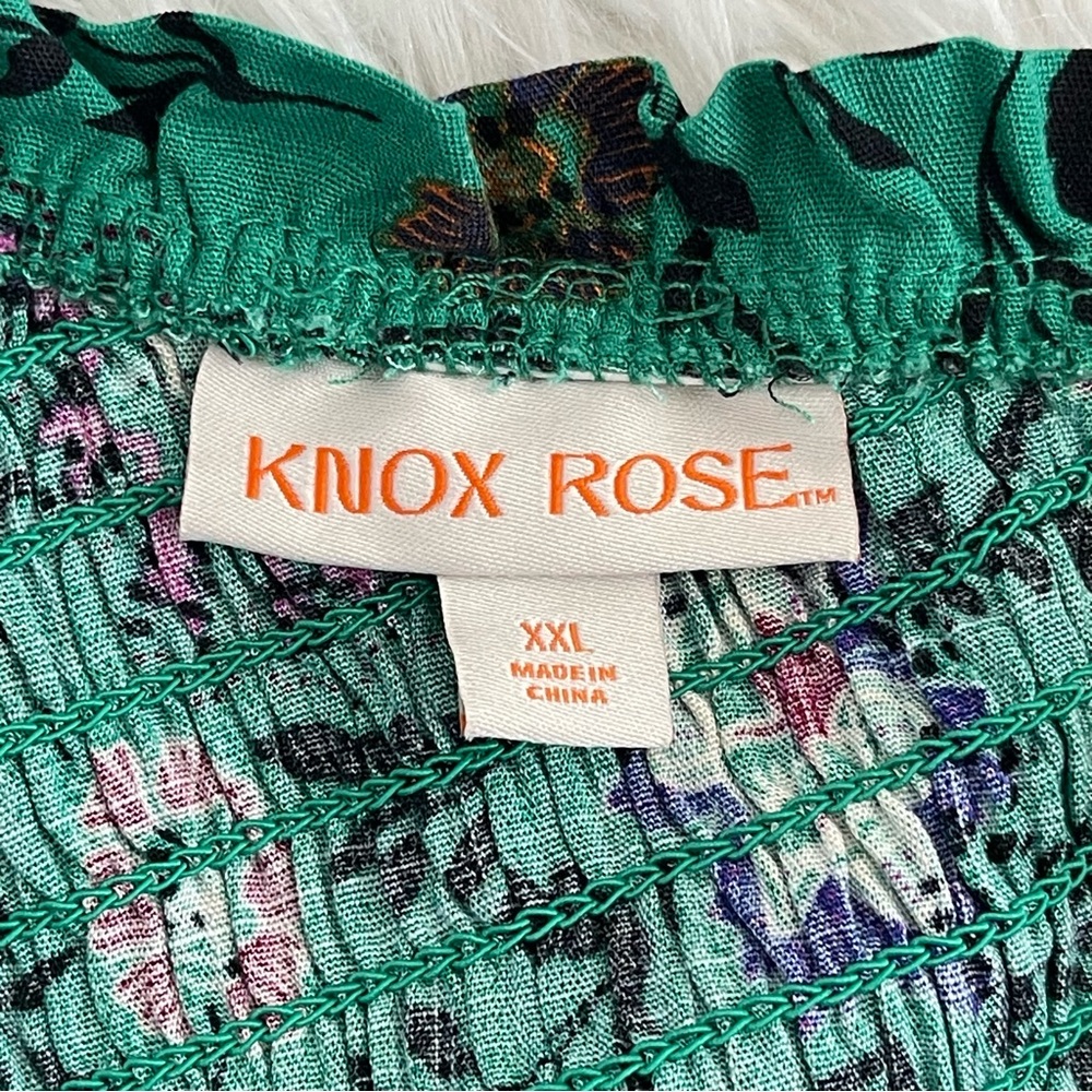 KNOX ROSE Womens Smocked Floral Maxi Dress Size XXL Green Tiered One Shoulder - Picture 4 of 11